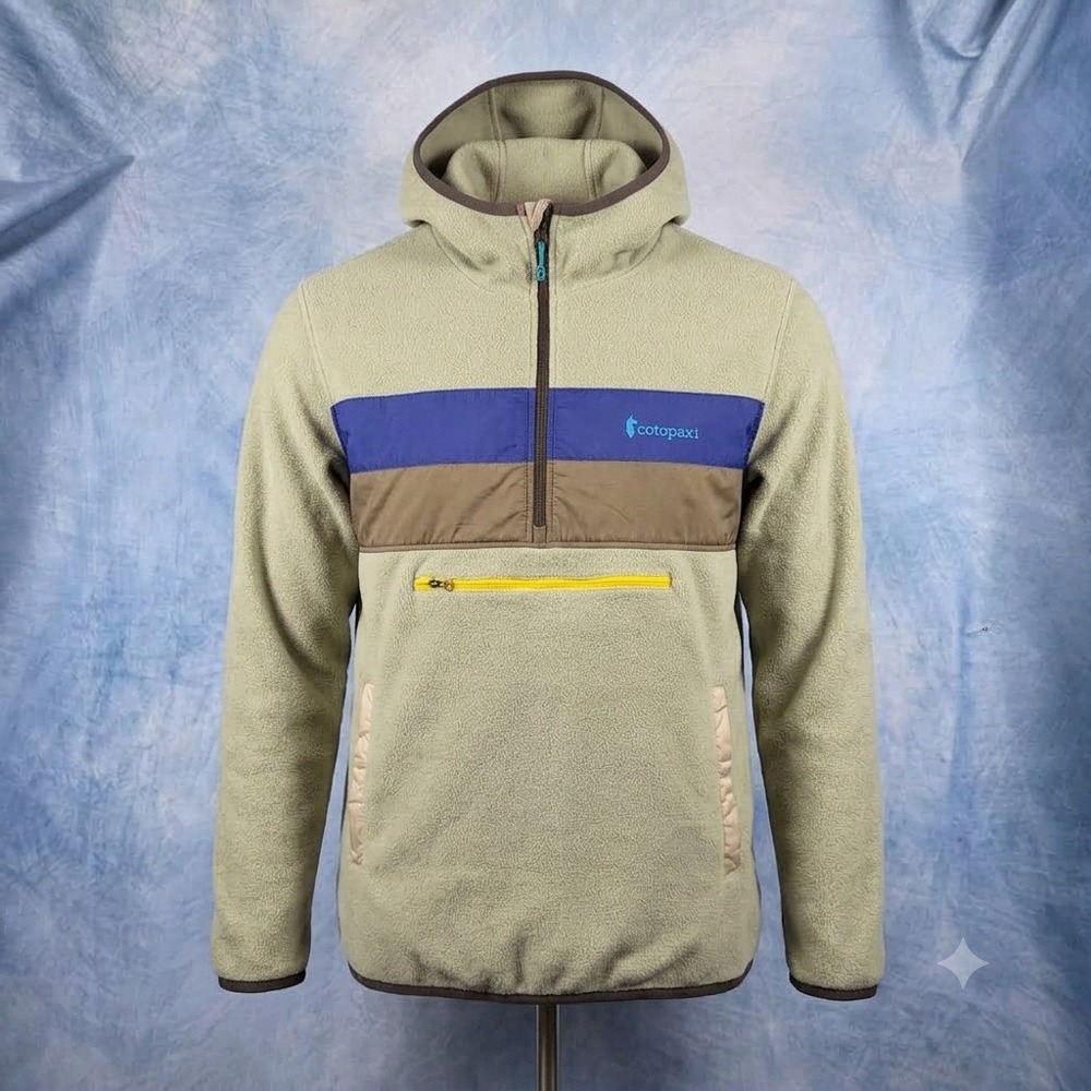 Cotopaxi Teca Fleece Hooded Half Zip Jacket Oatmeal Blue Brown XL